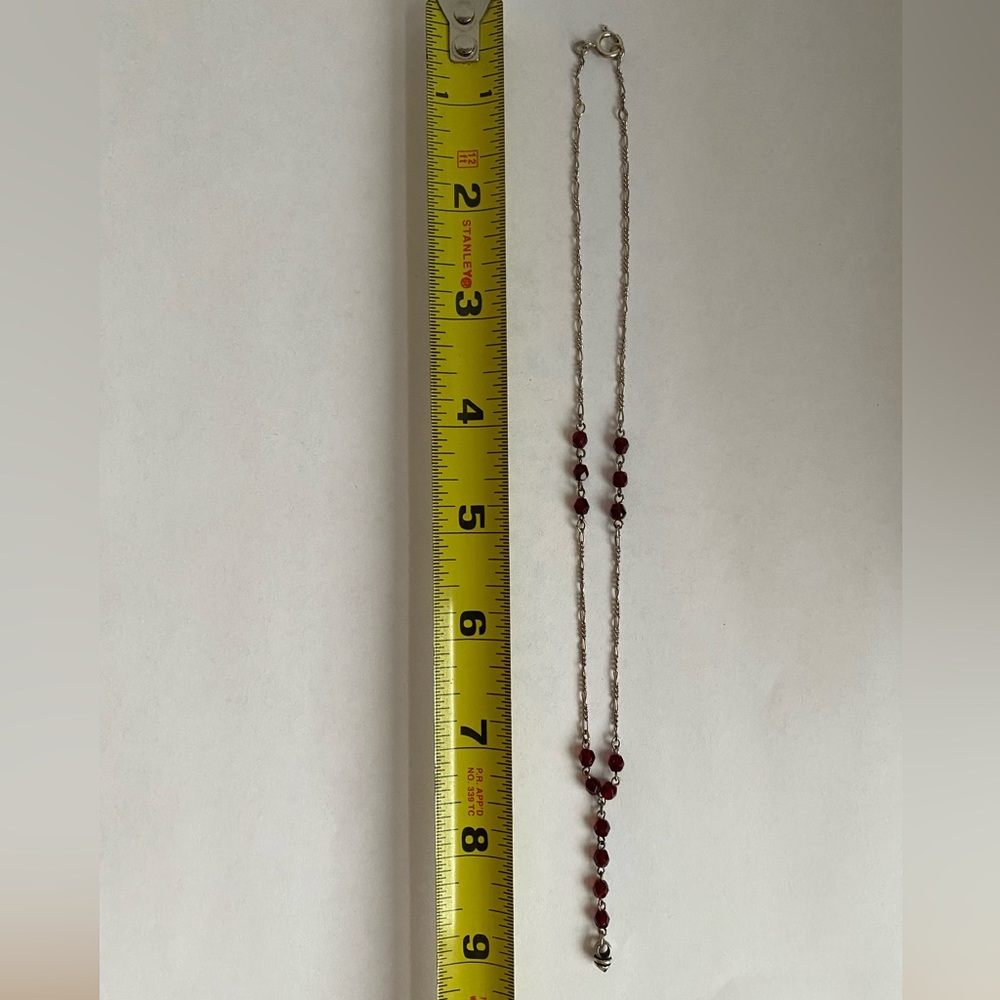 Rosary Choker / Necklace - Sterling Silver 925 - with red / maroon beads